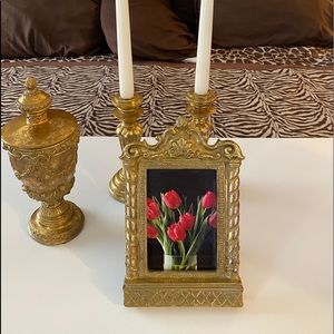 Gold Tone Wooden Candle holders, Frame, Jar w/lid